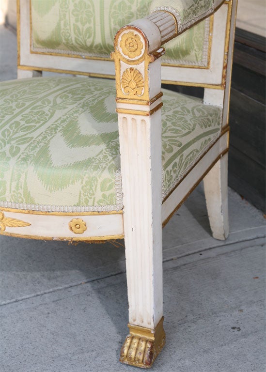 Wood Pair  Empire apinted and Gilt  Fauteuil