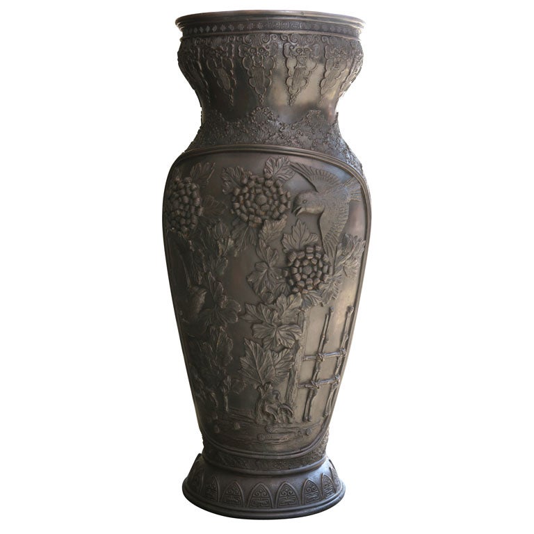 Large Japanese Tokyo Bronze Vase For Sale