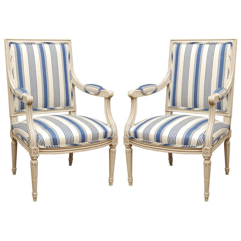 Pair French Open Arm Chairs