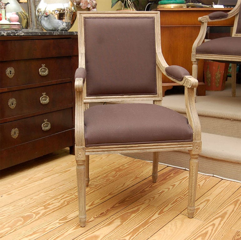 French Salon Chair in Pickled Oak For Sale