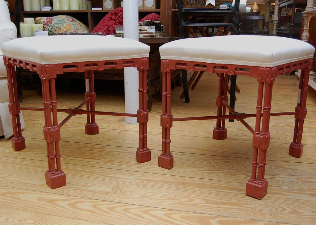 Pair of chinoiserie style benches.  Made in England, Circa 1920's.  Great accent in any home- modern or traditional.