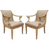 Antique Pair of Bleached Wood Neoclassic Style Armchairs