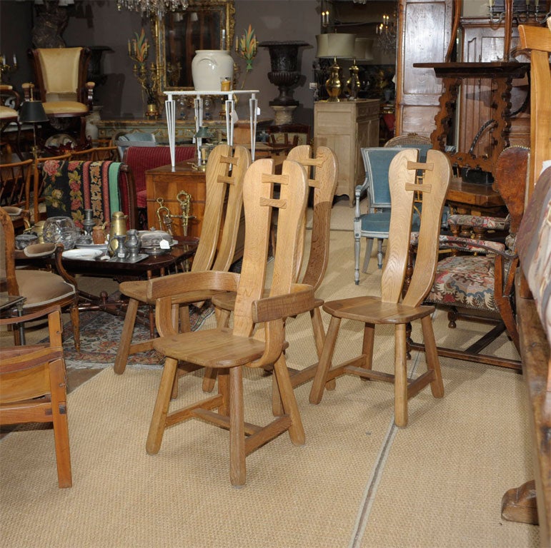 Oak set of 6 chairs and 2 armchairs, in the style of C. Mollino