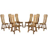 Oak set of 6 chairs and 2 armchairs, in the style of C. Mollino