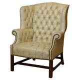 Vintage Ivory Leather Wingchair