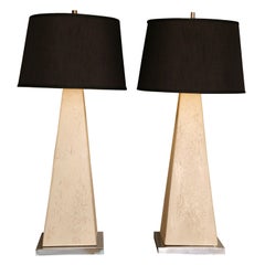 Monumental Modern Faux Stone Obelisk Table Lamps Monumental Modern Faux Stone Obelisk Table Lamps