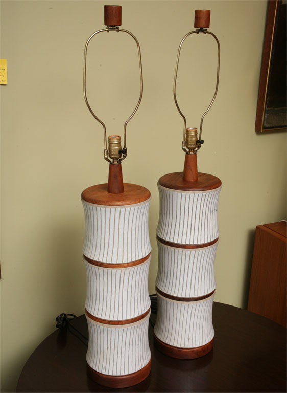 Monumental Martz Pottery & Teak Lamps