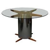 Vintage Custom Alcoa Teak & Mirror Aluminum Dining Table