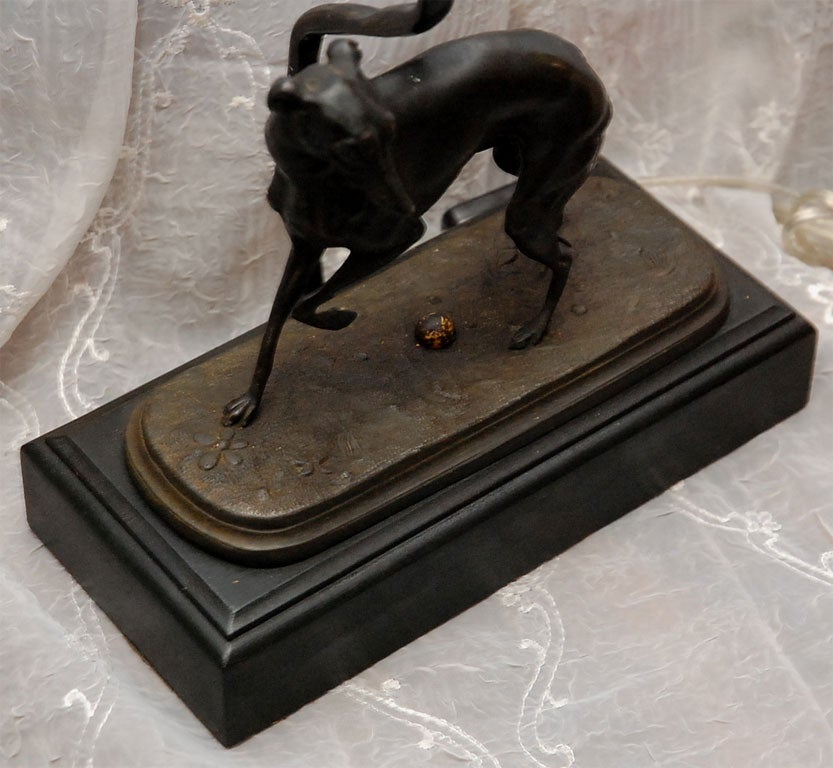 20th Century Pair of French  Bronze Greyhound Dog Lamps