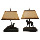 Antique Pair of French  Bronze Greyhound Dog Lamps