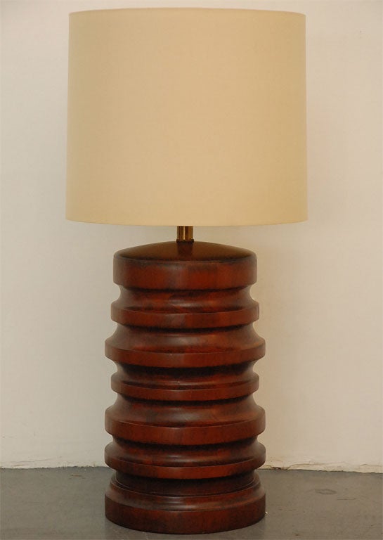 Unique solid  buther  block  wood lamp.  Over-sized and could be used as floor  lamp  or  large table lamp.