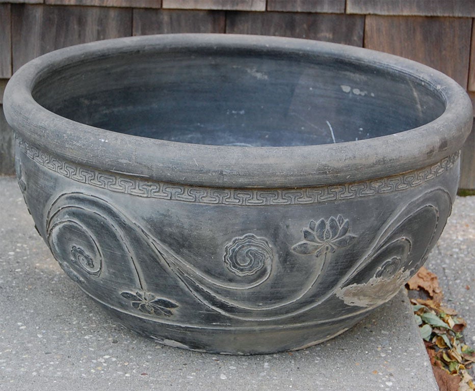 Mid to late 19th century Q'ing Dynasty Shanxi sculpted planter, originally a fish pond.