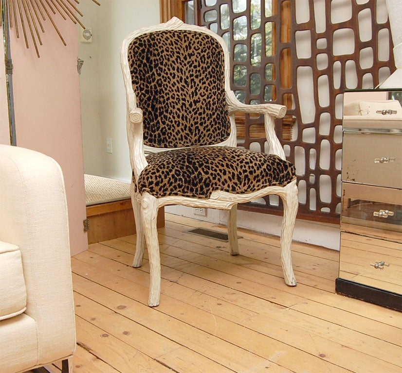 Italian Faux-bois Leopard Fabric Arm Chairs