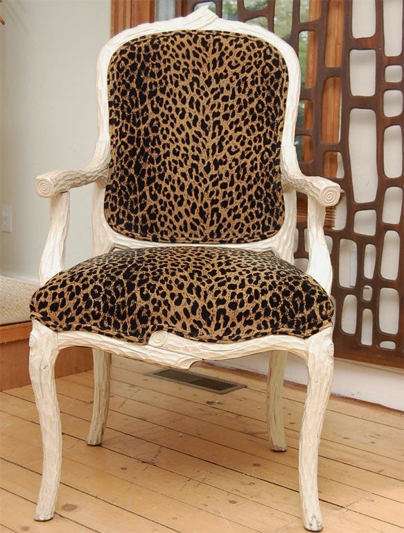 Late 20th Century Faux-bois Leopard Fabric Arm Chairs