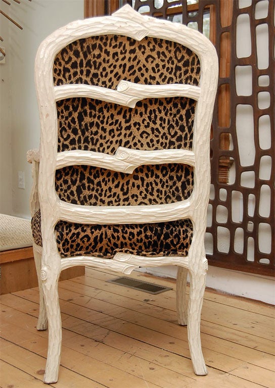 Faux-bois Leopard Fabric Arm Chairs 1