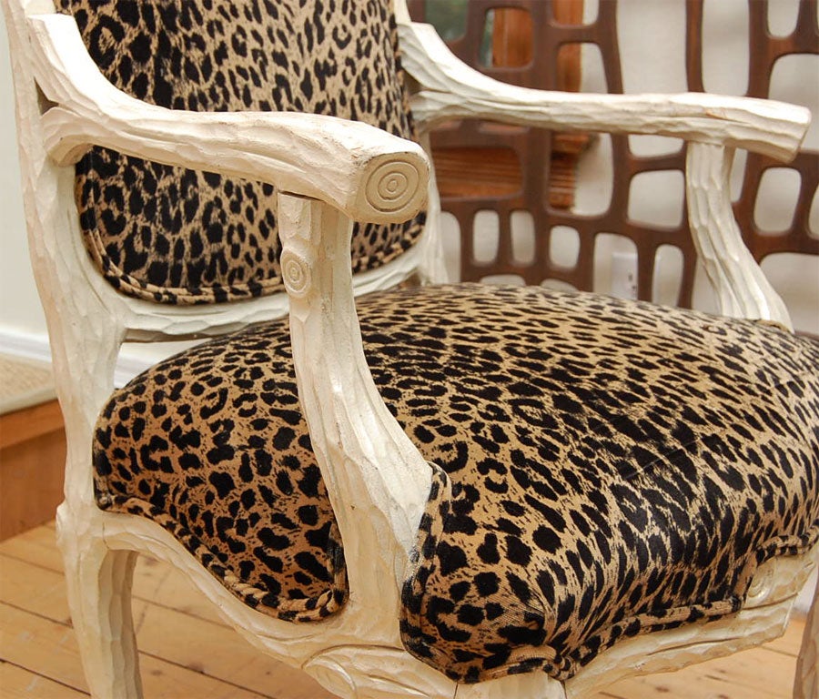 Faux-bois Leopard Fabric Arm Chairs 4