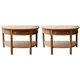 Pair of Pale Pine DemiLune Tables with Fluted Legs