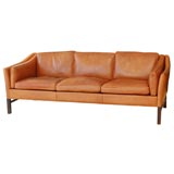 Borge Mogensen Style 3 Seat Brown Leather Sofa