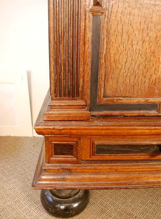 Dutch Neoclassical Oak and Ebony Armoire In Distressed Condition In Kittery Point, ME