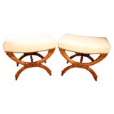 Pair of Empire Style Walnut Curule Stools, Attributed to Jansen