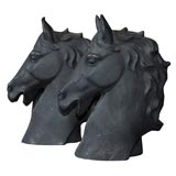 Vintage Pair of Cast Iron Horseheads
