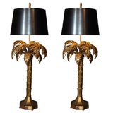 Pair of Gilt Tole Palm Tree Lamps