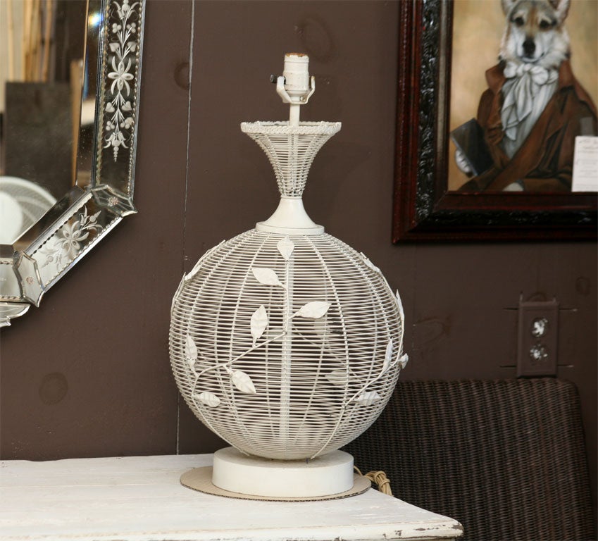 Pair of Painted Wire Frame Base with Leaf Motif Table Lamps