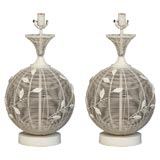 Pair of Painted Wire Frame Base with Leaf Motif Table Lamps