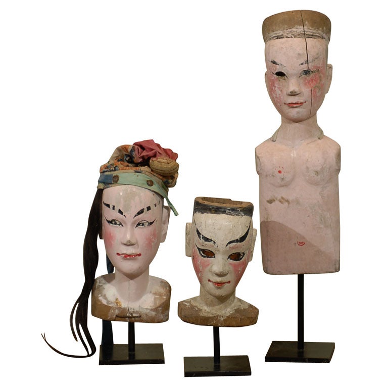 3 Chinese Puppet Heads For Sale