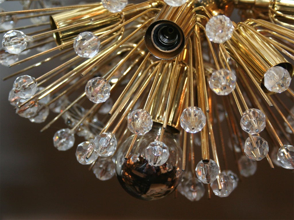 Mid-Century Modern Custom Austrian Snowflake Crystal Chandelier in Brass Finish For Sale