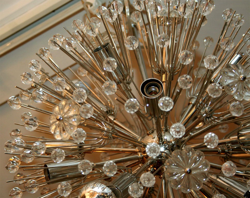 American Custom Austrian Snowflake Crystal Chandelier in Brass Finish For Sale