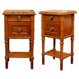 Pair of English 19th Century Stone Top Faux Bamboo, Pine Bedside Tables