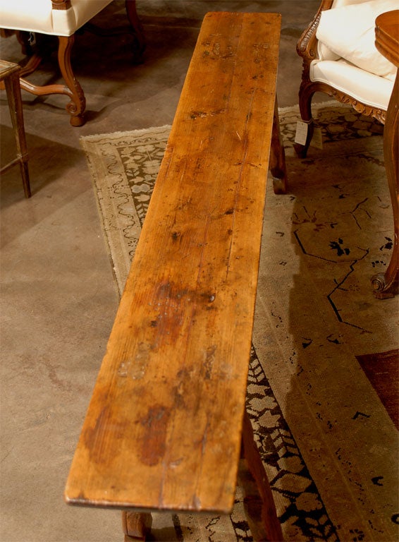 Unknown Late 19th Century Long Backless Wooden Bench with Carved Legs and Skirt