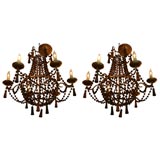 Wood beaded six arm chandelier