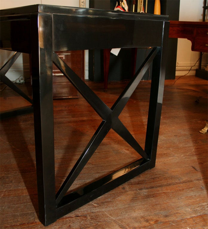 French A black lacquered desk, att. Andre Devechhe