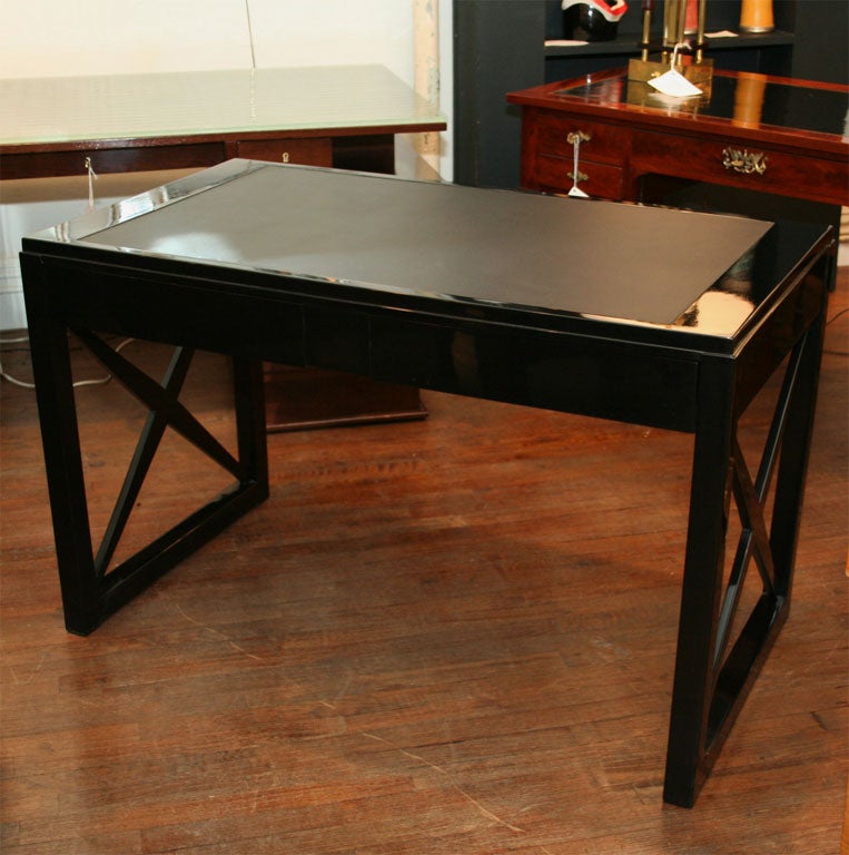 20th Century A black lacquered desk, att. Andre Devechhe