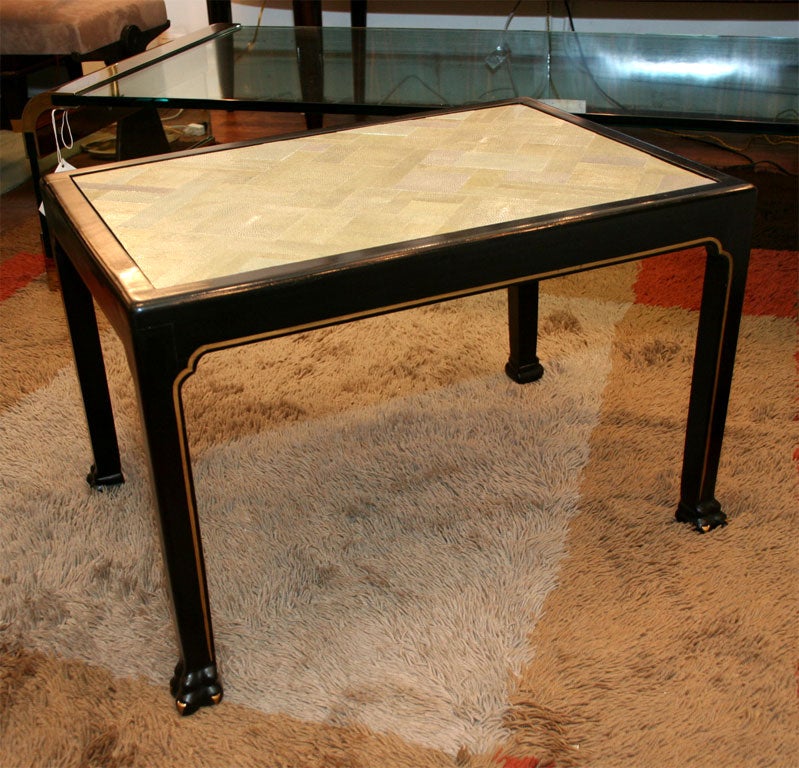 A pair of shagreen sofa end tables