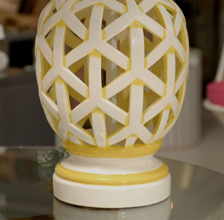 Pair of Yellow Lattice Lamps 1