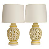 Pair of Yellow Lattice Lamps
