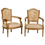 Pair 19th century Louis XVI style gilt chairs