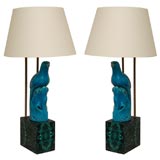 Antique Chinese turquoise parrot lamps