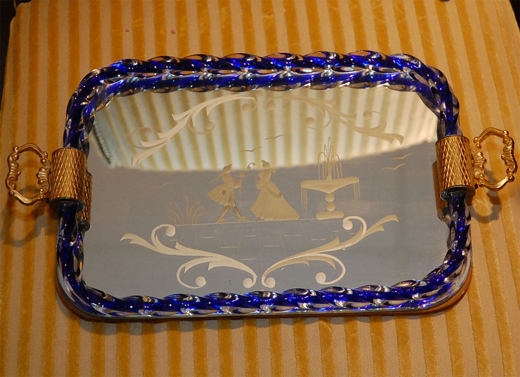 ETCHED MIRRORED GLASS TRIMMED MURANO TRAY