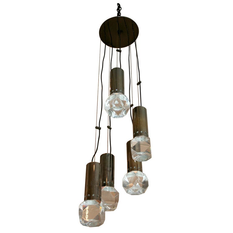 Stilnovo Gunmetal Chrome and Lucite Ceiling Light For Sale