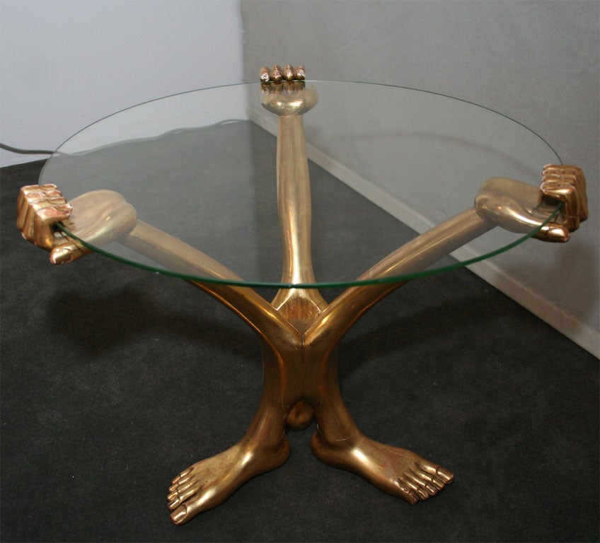 20th Century Pedro Friedeberg Hand/Foot Coffee Table with Glass Top For Sale