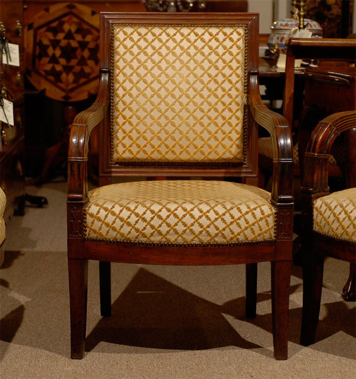 French Pair of Empire Period Mahogany Fauteuils, France ca. 1810-20 For Sale