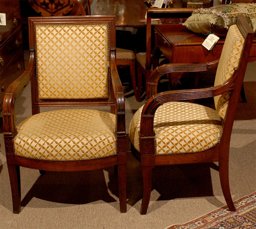 Pair of Empire Period Mahogany Fauteuils, France ca. 1810-20 For Sale 1