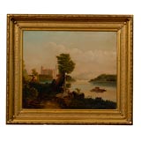 19th century Oil on Canvas Landscape Painting in Gilt Frame