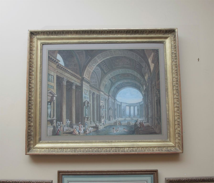 Vaulted Classical Interior with Figures and Women Bathing