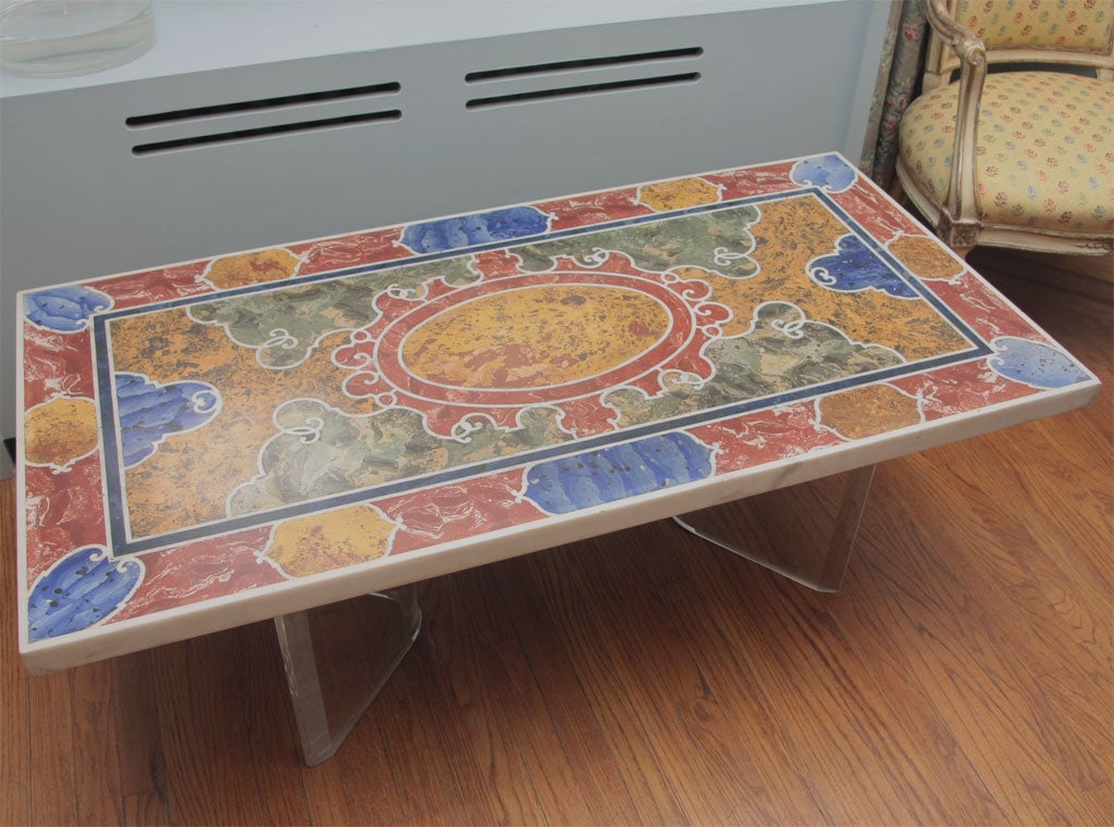 An inlaid marble and scagliola table top In Excellent Condition For Sale In New York, NY