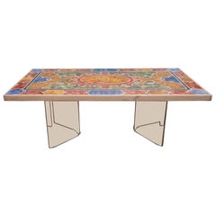 An inlaid marble and scagliola table top
